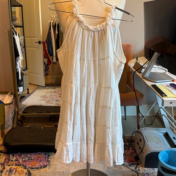 White Sleeveless Ruffle Dress by Elan - Picture 1 of 4